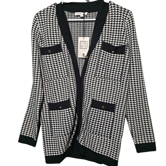 THML NWT Black and White Houndstooth Cardigan Small - Picture 2 of 2